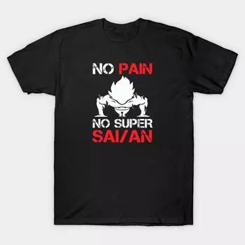 Мужчины Черная футболка с принтом Super Large TShirt no-pain-no-super No-Cut Передача Бумаги Печати Хлопок футболка S чёрный