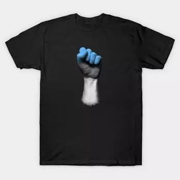 Мужчины Черная футболка с принтом Super Large TShirt флаг Эстонии на поднятом кулаке No-Cut Трансферная бумага с принтом Хлопковая футболка S чёрный