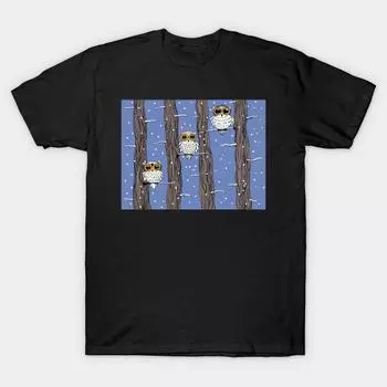 Мужчины Черная футболка с принтом Super Large TShirt совы No-Cut Передача Бумаги Печати Хлопок футболка S чёрный
