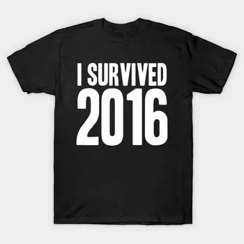 Мужчины Черная футболка с принтом Super Large TShirt i-survived-2016 No Cut Transfer Paper Печати Хлопковая футболка S чёрный