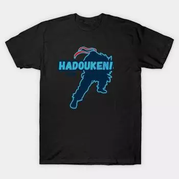 Мужчины Черная футболка с принтом Super Large TShirt ryu-hadouken No-Cut Передача Бумаги Печати Хлопок футболка S чёрный