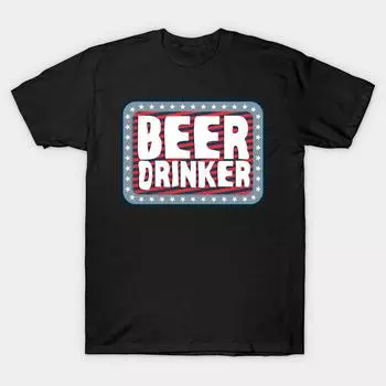 Мужчины Черная футболка с принтом Super Large TShirt Beer-Drinker-2 No-Cut Трансферная бумага с принтом Хлопковая футболка S чёрный