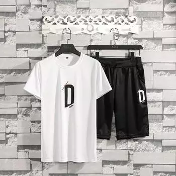 Men Casual Sets Summer Tracksuit Solid Letter T -Shirts +Shorts Two Piece Sportswears Loose Set XXXXL