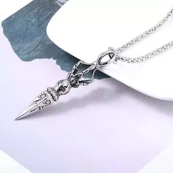 Мужчины рок-панк тибетский буддизм защитные ожерелья Ваджра кинжал амулет кулон серебряный