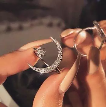 Регулируемое кольцо, украшенное звездой и полумесяцем с горным хрусталем серебряный