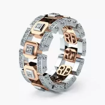 Мужчины Женщины Двухцветный Блестящий Горный Хрусталь Кольцо На Палец Обручальное Свадебное Ювелирное Подарок US 6 золотистый