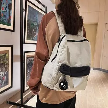 Мужчины Женщины Холст Контрастный Рюкзак Школьный рюкзак Студенческий рюкзак чёрный