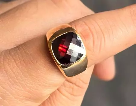 Мужчины Женщины Кольцо с гранатом, Кольцо с драгоценным камнем-печаткой, Серебро 925 пробы, Медное кольцо, Кольцо с красным камнем, Форма подушки 5 медный
