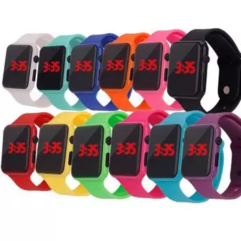 Мужчины Женщины светодиодные цифровые часы год месяц дата 24-часовой дисплей квадратные детские спортивные наручные часы чёрный