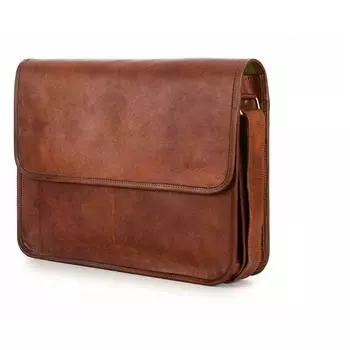 Мужская 18-дюймовая сумка-мессенджер, винтажная сумка через плечо из козьей кожи, портфель, сумка для ноутбука 15 X 11 X 5 коричневый