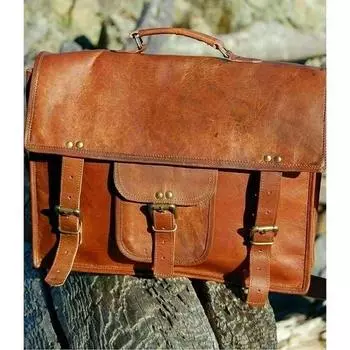 Мужская 18-дюймовая сумка-портфель из натуральной козьей кожи L-образная сумка через плечо для ноутбука 15 x 11 x 4 in