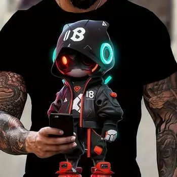 Мужская 3D цифровая анимация стиль мультфильм уличная одежда узор футболка с круглым вырезом футболка летние модные топы повседневная одежда для отдыха на открытом воздухе S