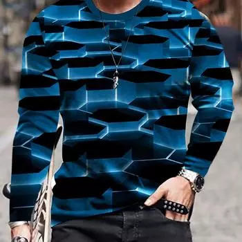 Мужская 3D цифровая печать с длинным рукавом, новинка, стильные футболки на осень, мужская одежда S