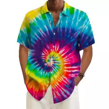 Мужская 3D цветная картина маслом Рубашка с принтом Рубашка на пуговицах Повседневная рубашка Летняя рубашка с короткими рукавами Повседневная одежда для отпуска Модная повседневная и удобная одежда XS разноцветный