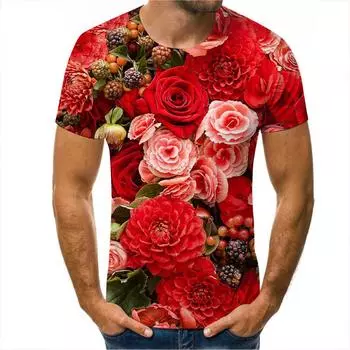 Мужская 3D футболка, летняя верхняя одежда, футболки с цветочным 3D принтом, модные футболки с круглым вырезом, мужские повседневные футболки с короткими рукавами S