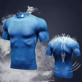 Мужская 3D-одежда для фитнеса, тренировки для бега, с короткими рукавами, плотная, эластичная, впитывающая пот, быстросохнущая S белый