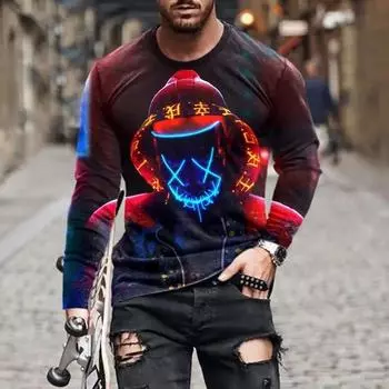 Мужская 3D-печатная модная крутая уличная личность веселая анимированная футболка с принтом большого размера свободный спортивный топ с круглым воротником L