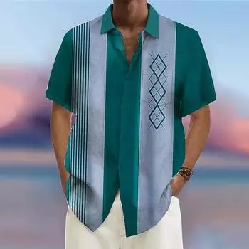 Мужская 3D зеленая клетчатая рубашка с принтом, рубашка на пуговицах, повседневная рубашка, летняя рубашка с короткими рукавами, повседневная одежда для отпуска XS зелёный