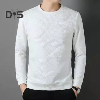 Мужская эластичная футболка с длинным рукавом, модные однотонные толстовки, повседневный текстурированный топ с круглым вырезом для повседневной носки, вечеринок, офиса, активного отдыха XL чёрный