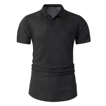 Мужская эластичная толстовка с лацканами, однотонная рубашка, пляжная молодежная мода, мужские рубашки с коротким рукавом XL чёрный