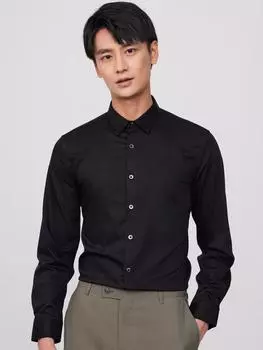 Мужская элегантная однотонная повседневная легкая эластичная классическая рубашка, рубашка с лацканами на пуговицах с длинными рукавами, идеально подходит для офисных и светских мероприятий 39 белый