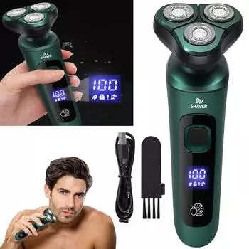 Мужская электрическая дорожная бритва с цифровым дисплеем, плавающая бритва с тремя головками, перезаряжаемая бритва, триммер для бороды и лица, портативная бритва