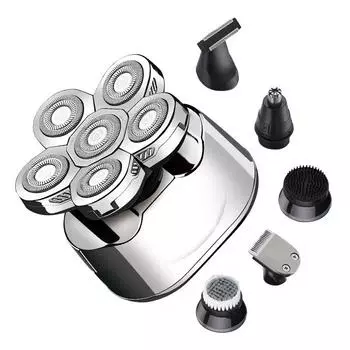 Мужская электробритва 6 в 1, 6D плавающая головка, водонепроницаемая, перезаряжаемая, триммер для бритья в носу, бритва для влажной и сухой бритвы, мужской набор для ухода за волосами серебряный