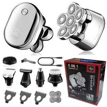 Мужская электробритва 6 в 1, 6D, плавающая головка, водонепроницаемая, перезаряжаемая, триммер для бритья в носу, бритва для влажной и сухой бритвы, косметический набор