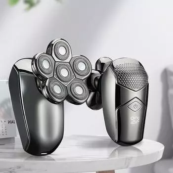 Мужская электробритва для мытья всего тела, бритва с шестью лезвиями, многофункциональная бритва с цифровым ЖК-дисплеем серебряный