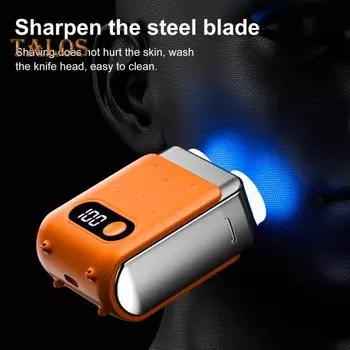 Мужская электробритва IPX7 Водонепроницаемая мини-бритва карманного размера с зарядкой от USB, беспроводная роторная бритва с высокоскоростным мотором и светодиодным дисплеем, портативная бритва синий