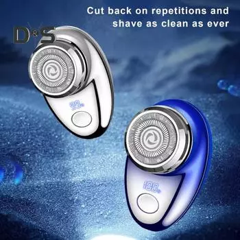 Мужская электробритва с цифровым дисплеем, USB перезаряжаемая мини-дисковая бритва для путешествий, портативный беспроводной триммер для волос, инструмент для удаления бороды, подарок парню синий