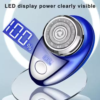 Мужская электробритва с цифровым дисплеем, USB перезаряжаемая мини-дисковая бритва для путешествий, портативный беспроводной триммер для волос, инструмент для удаления бороды, подарок парню синий