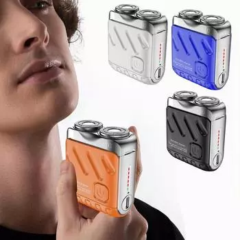 Мужская электробритва с двойной головкой IPX7 Водонепроницаемая мини-дорожная роторная бритва Портативный триммер для удаления волос с бороды Аккумуляторная батарея Type-C оранжевый