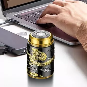 Мужская электробритва с резным китайским драконом IPX6, водонепроницаемая, Type-C, перезаряжаемая мини-дорожная роторная бритва, портативный инструмент для удаления волос, триммера для бороды чёрный