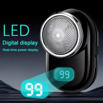 Мужская электробритва с зеркальным дисплеем батареи Водонепроницаемая перезаряжаемая мини-бритва Type-C для путешествий Портативный триммер для удаления волос с бороды синий