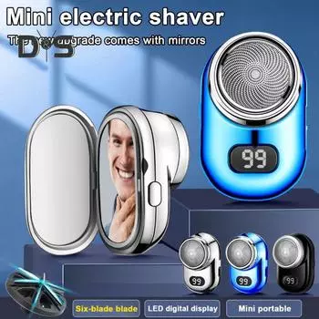 Мужская электробритва с зеркальным дисплеем батареи Водонепроницаемая перезаряжаемая мини-бритва Type-C для путешествий Портативный инструмент для удаления волос, триммера для бороды синий