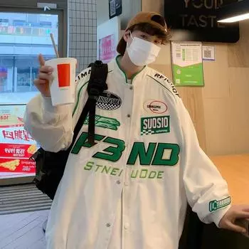 Мужская американская ретро-мотоциклетная куртка: Модный бейсбольный стиль для крутых уличных гонок и пар. WT20 White