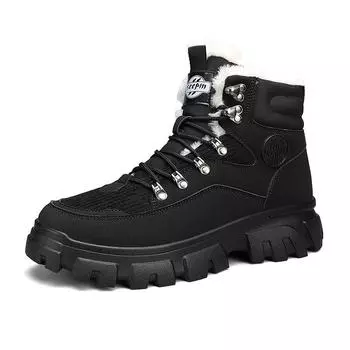 Мужская амортизирующая противоскользящая износостойкая теплая модная трендовая уличная хлопчатобумажная обувь с высоким берцем зимние ботинки ботинки martin 39 чёрный