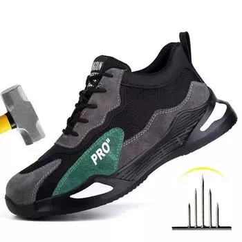 Мужская антипрокольная сетчатая обувь Рабочие кроссовки Легкие туфли со стальным носком Защитная обувь Дышащая рабочая обувь со стальным носком 46 серый