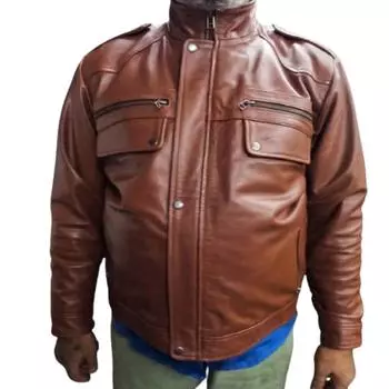 Мужская байкерская куртка из кожи ягненка цвета кирпично-коричневого цвета Noora с молнией и карманом XS