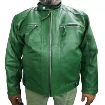 Мужская байкерская куртка из кожи ягненка зеленого цвета Noora с молнией и карманом XS зелёный