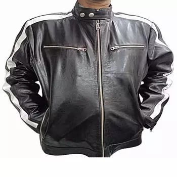 Мужская байкерская куртка, мотоциклетная куртка, куртка-бомбер, куртка на молнии, черно-белая кожаная куртка, приталенная куртка в мото-стиле, подарок для мужчин XS чёрный