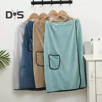 Мужская банная юбка-полотенце с карманом из кораллового флиса, быстро впитывающее, регулируемое по талии полотенце с застежкой на пуговицы, полотенца для сауны, мужские халаты для спортзала, спа, пляжа темно-синий