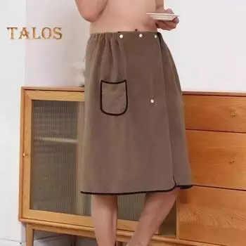 Мужская банная юбка-полотенце с карманом из кораллового флиса, быстро впитывающее, регулируемое по талии полотенце с застежкой на пуговицы, полотенца для сауны, мужские халаты для спортзала, спа, пляжа светло-серый