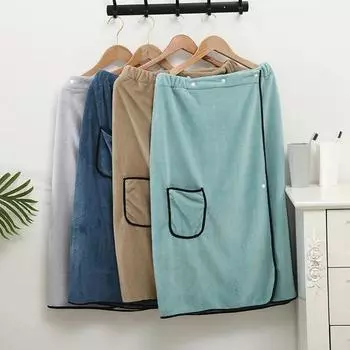 Мужская банная юбка-полотенце с карманом из кораллового флиса, быстро впитывающее, регулируемое по талии полотенце с застежкой на пуговицы, полотенца для сауны, мужские халаты для спортзала, спа, пляжа темно-синий