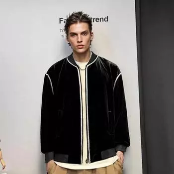 Мужская бархатная бейсбольная куртка — американский модный бренд с воротником-стойкой для осени и зимы 5XL