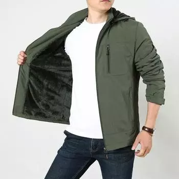 Мужская бархатная быстросохнущая куртка, молодежная куртка с капюшоном, осенне-зимняя, однотонная, свободного кроя, большого размера, куртка с хлопковой подкладкой M чёрный