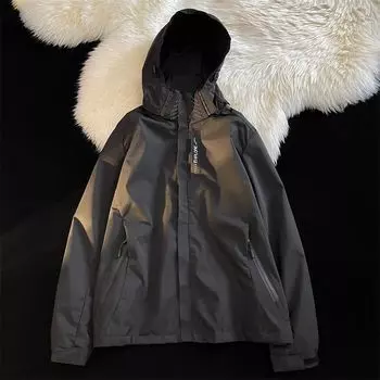 Мужская бархатная куртка, осень-зима с капюшоном, черная, большого размера, водонепроницаемая и ветрозащитная, модная, повседневная M