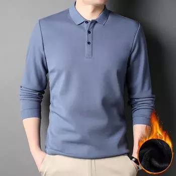 Мужская бархатная рубашка поло, зимняя, новая, однотонная, с лацканами, с длинными рукавами, мужская футболка, базовая M
