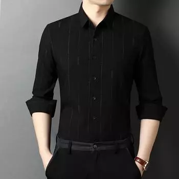 Мужская бархатная рубашка весна, осень и зима, новая полосатая рубашка в дюймов, утолщенная рубашка-кардиган с длинными рукавами для пап среднего возраста M